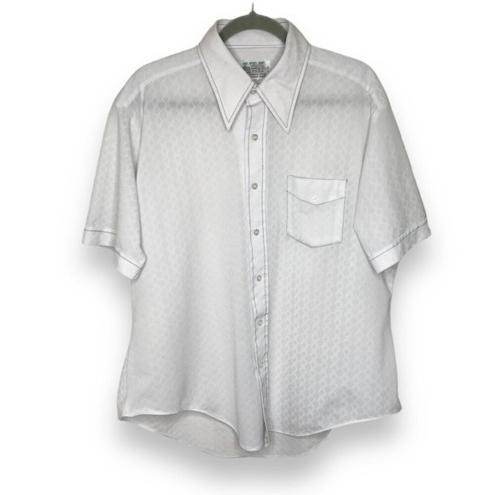 Vintage KMart Dagger Collar White Short Sleeve Button Front Shirt Mens Size XL